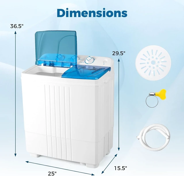 Alt view image 5 of 7 - COSTWAY Portable Washing Machine, Twin Tub 20Lbs Capacity, Compact Laundry Washer(12Lbs) and Spinner(8Lbs), Durable Design for Apartment Dorm RV, Blue+White