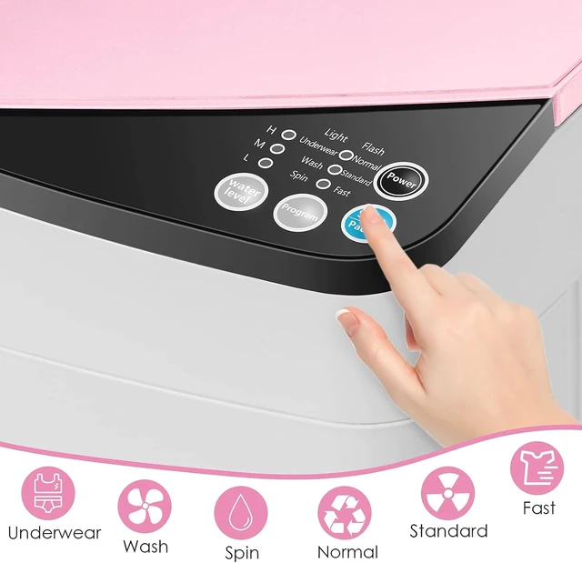 Alt view image 3 of 7 - Casart Washing Machine Portable Washer W/ 7.7 Lbs Weight Capacity Washer and Dryer Full Automatic Washing Machine (Pink&White)