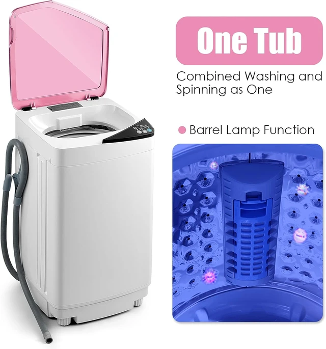 Alt view image 2 of 7 - Casart Washing Machine Portable Washer W/ 7.7 Lbs Weight Capacity Washer and Dryer Full Automatic Washing Machine (Pink&White)