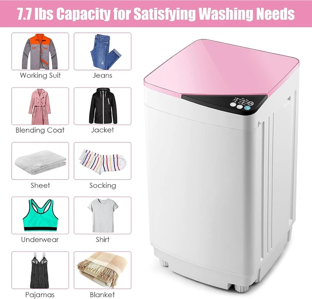 Alt view image 4 of 7 - Casart Washing Machine Portable Washer W/ 7.7 Lbs Weight Capacity Washer and Dryer Full Automatic Washing Machine (Pink&White)