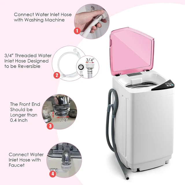 Alt view image 6 of 7 - Casart Washing Machine Portable Washer W/ 7.7 Lbs Weight Capacity Washer and Dryer Full Automatic Washing Machine (Pink&White)