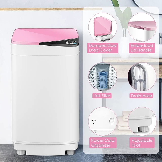 Alt view image 7 of 7 - Casart Washing Machine Portable Washer W/ 7.7 Lbs Weight Capacity Washer and Dryer Full Automatic Washing Machine (Pink&White)