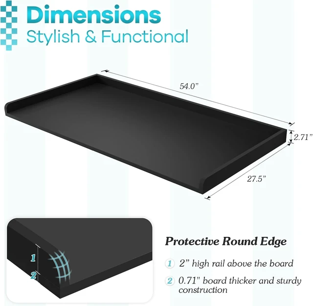 Alt view image 4 of 7 - Kaboon Washer Dryer Countertop Only, Melamine Countertop with Edge Rails - 27.5" Depth x 54" Width Laundry Room Organization, Black