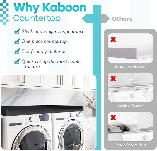 Alt view image 5 of 7 - Kaboon Washer Dryer Countertop Only, Melamine Countertop with Edge Rails - 27.5" Depth x 54" Width Laundry Room Organization, Black