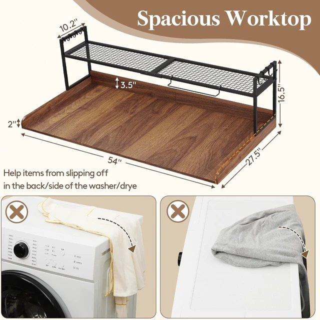 Alt view image 2 of 7 - Lifewit Washer Dryer Adjustable Countertop with Shelf,Walnut, 54''x 27.5''