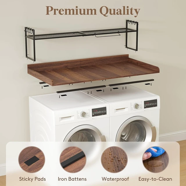 Alt view image 4 of 7 - Lifewit Washer Dryer Adjustable Countertop with Shelf,Walnut, 54''x 27.5''