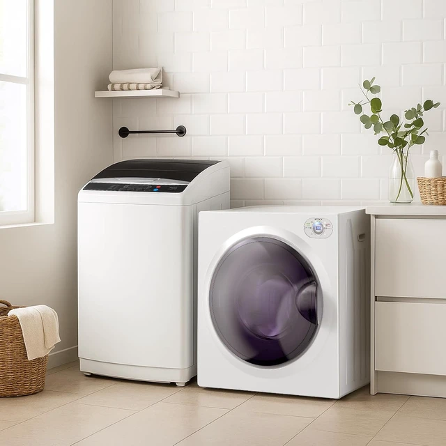 Alt view image 2 of 7 - ROVSUN 25LBS Full Automatic Washing Machine and 2.6CuFt Portable Clothes Dryer Set, Electric Laundry Washer and Dryer Combo Set with Stainless Steel Inner Tub, for Apartment, Dorms, Home