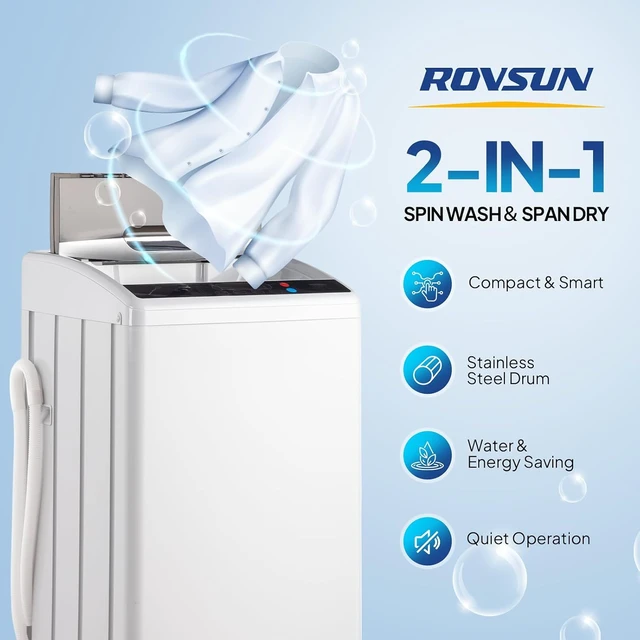 Alt view image 7 of 7 - ROVSUN 25LBS Full Automatic Washing Machine and 2.6CuFt Portable Clothes Dryer Set, Electric Laundry Washer and Dryer Combo Set with Stainless Steel Inner Tub, for Apartment, Dorms, Home