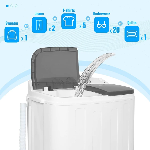 Alt view image 3 of 7 - Superday Portable Washing Machine, 25.3lbs Mini Washing Machine and Spin Dryer Combo, Mini Twin Tub Laundry Machine for Camping, Apartments, Dorms, College Rooms, RV, Delicates, Grey
