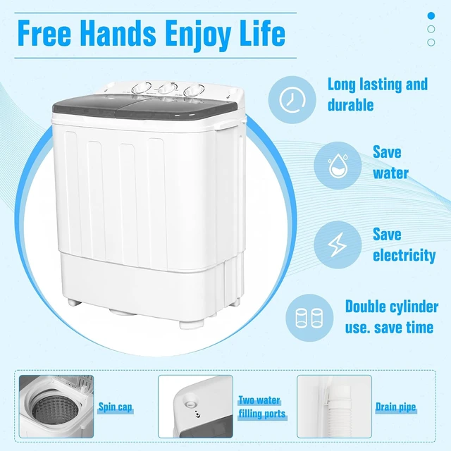 Alt view image 5 of 7 - Superday Portable Washing Machine, 25.3lbs Mini Washing Machine and Spin Dryer Combo, Mini Twin Tub Laundry Machine for Camping, Apartments, Dorms, College Rooms, RV, Delicates, Grey