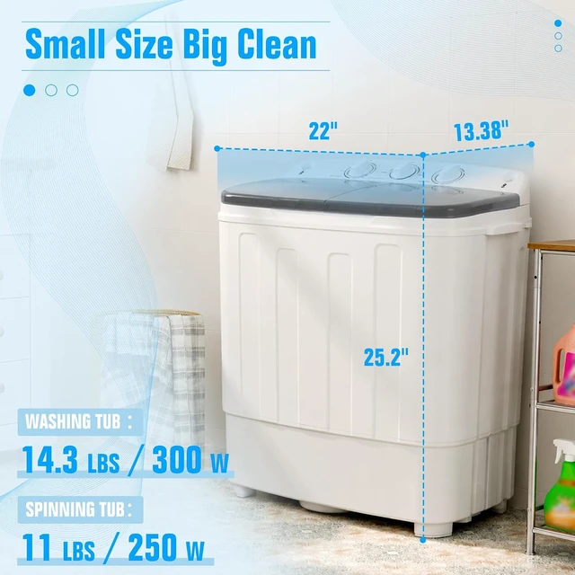 Alt view image 7 of 7 - Superday Portable Washing Machine, 25.3lbs Mini Washing Machine and Spin Dryer Combo, Mini Twin Tub Laundry Machine for Camping, Apartments, Dorms, College Rooms, RV, Delicates, Grey