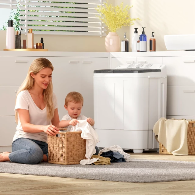 Alt view image 2 of 7 - INTERGREAT Portable Washing Machine, 25lbs Compact Portable Washer and Dryer Combo with Timer Knobs, Twin Tub Mini Laundry Washer for Apartments, Dorm, Rv, Camping, Gray