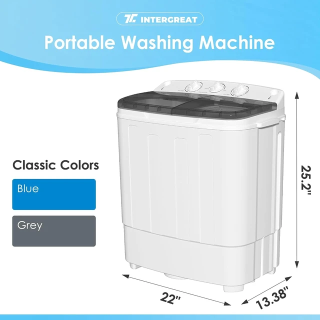 Alt view image 3 of 7 - INTERGREAT Portable Washing Machine, 25lbs Compact Portable Washer and Dryer Combo with Timer Knobs, Twin Tub Mini Laundry Washer for Apartments, Dorm, Rv, Camping, Gray