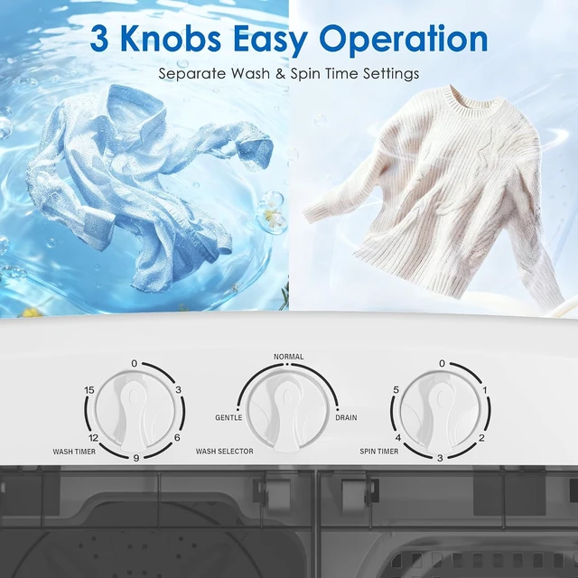 Alt view image 4 of 7 - INTERGREAT Portable Washing Machine, 25lbs Compact Portable Washer and Dryer Combo with Timer Knobs, Twin Tub Mini Laundry Washer for Apartments, Dorm, Rv, Camping, Gray