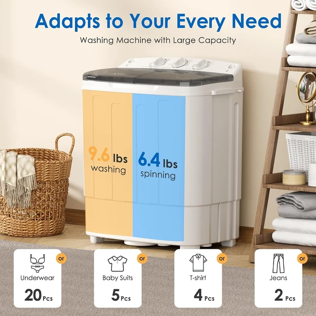 Alt view image 5 of 7 - INTERGREAT Portable Washing Machine, 25lbs Compact Portable Washer and Dryer Combo with Timer Knobs, Twin Tub Mini Laundry Washer for Apartments, Dorm, Rv, Camping, Gray