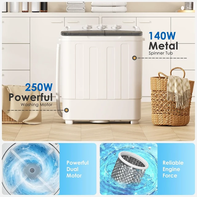 Alt view image 6 of 7 - INTERGREAT Portable Washing Machine, 25lbs Compact Portable Washer and Dryer Combo with Timer Knobs, Twin Tub Mini Laundry Washer for Apartments, Dorm, Rv, Camping, Gray