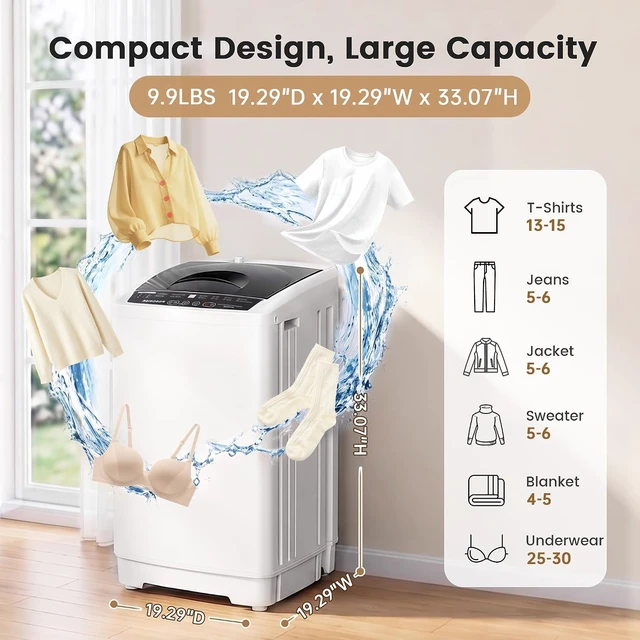 Alt view image 2 of 7 - BANGSON 1.31 Cu.Ft Portable Washing Machine, Compact Washer 8 Programs