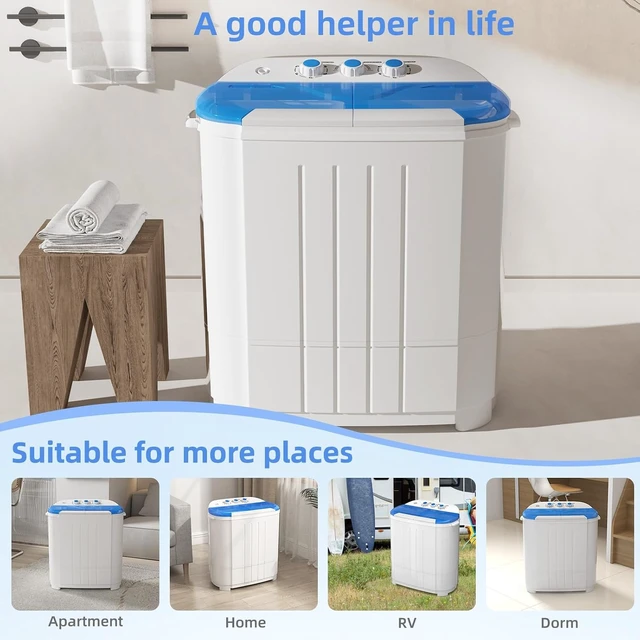 Alt view image 6 of 6 - VCJ Portable Washing Machine, Twin Tub Washing Machine Laundry Compact Washer spinner Combo with 14lbs capacity, 9Lbs Washer and 5Lbs Spinner dryer for Apartments RVs and Dorms