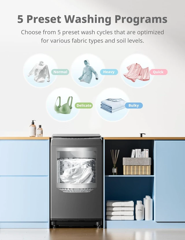 Alt view image 4 of 7 - COMFEE 1.6 Cu.ft Portable Washing Machine, 11lbs Capacity Fully Automatic Compact Washer with Wheels, 6 Wash Programs Laundry Drain Pump, Ideal for Apartments, RV, Camping, Magnetic Gray