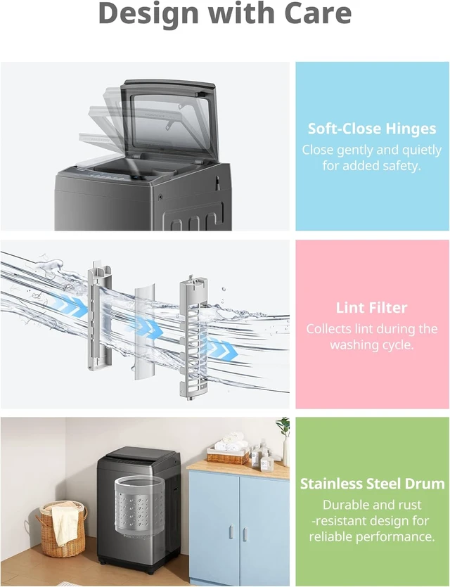 Alt view image 7 of 7 - COMFEE 1.6 Cu.ft Portable Washing Machine, 11lbs Capacity Fully Automatic Compact Washer with Wheels, 6 Wash Programs Laundry Drain Pump, Ideal for Apartments, RV, Camping, Magnetic Gray