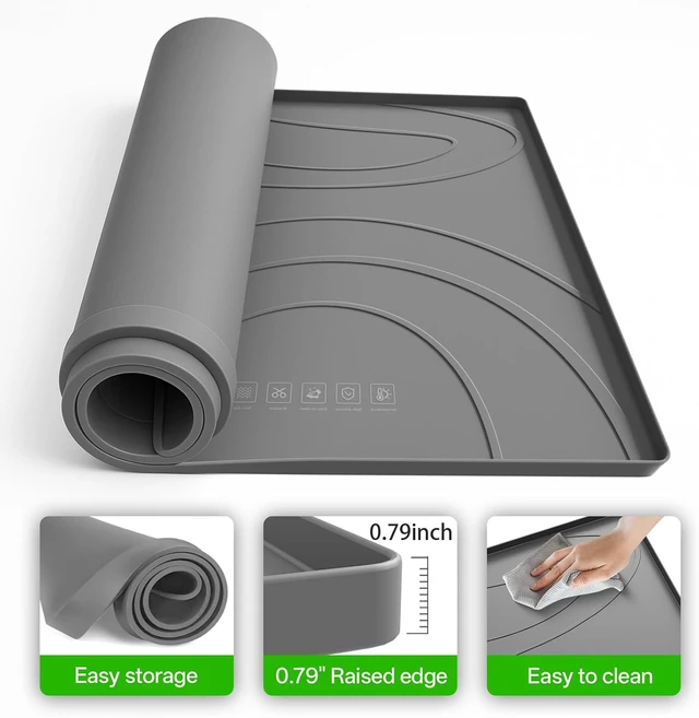 Alt view image 3 of 7 - Washing Machine Drain Pan Silicone mat 54x26.5 Inch Waterproof Washer Drip Tray, Anti-Vibration Soft Mat for Under Dryer or Washer, Floor Leak Protector for Laundry Room (Gray, 53.5"*26.8")