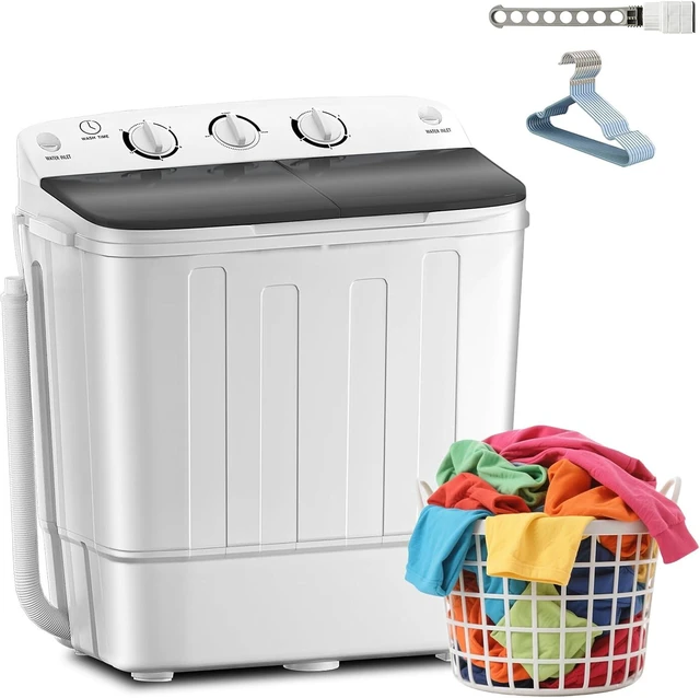 Main image of Erivess Portable Twin Tub 19lbs Washing Machine with Drying Rack and 10 Hangers, 12lbs Washer Mini Compact Laundry Machine with 7lbs Spinner, 1500rpm Semi-automatic Washer Combo for Dorm&Apartment