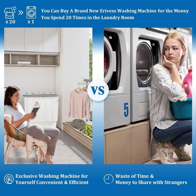 Alt view image 3 of 7 - Erivess Portable Twin Tub 19lbs Washing Machine with Drying Rack and 10 Hangers, 12lbs Washer Mini Compact Laundry Machine with 7lbs Spinner, 1500rpm Semi-automatic Washer Combo for Dorm&Apartment