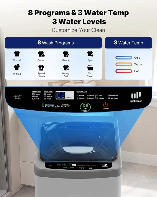 Alt view image 2 of 7 - Upstreman 10 lbs Fully Automatic Portable Washing Machine, Hot/Cold Water