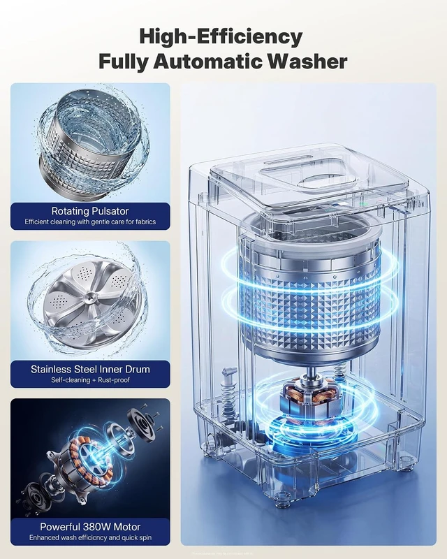 Alt view image 4 of 7 - Upstreman 10 lbs Fully Automatic Portable Washing Machine, Hot/Cold Water