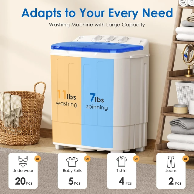 Alt view image 5 of 7 - INTERGREAT Portable Washing Machine, 25.4lbs Twin Tub Portable Washer with Spin Cycle and Dryer, Semi-automatic Washer Machine Combo for Dorms, Apartments, Blue