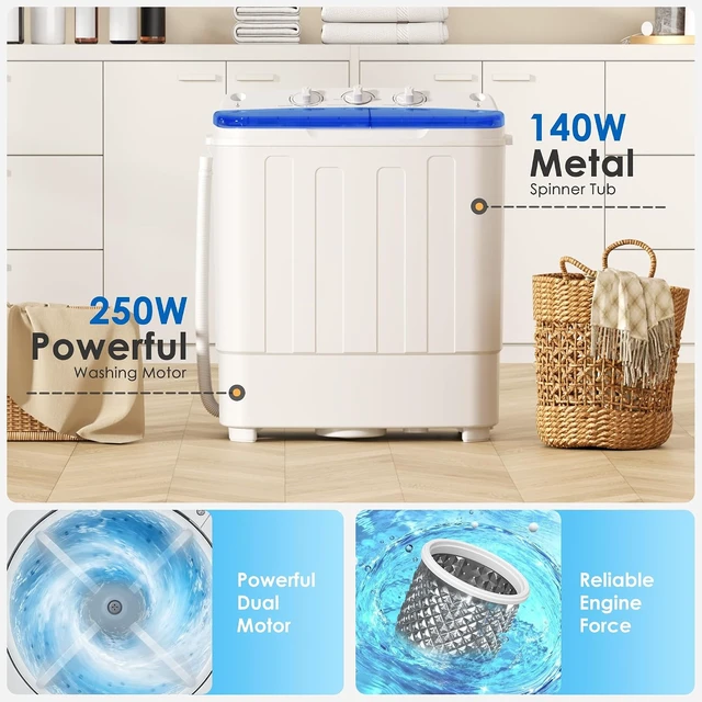 Alt view image 6 of 7 - INTERGREAT Portable Washing Machine, 25.4lbs Twin Tub Portable Washer with Spin Cycle and Dryer, Semi-automatic Washer Machine Combo for Dorms, Apartments, Blue