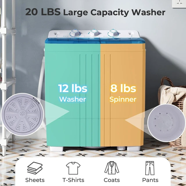 Alt view image 3 of 7 - Giantex Washing Machine, 20Lbs Capacity, Washer and Spinner Combo, Portable Compact Twin Tub 12Lbs Washing and 8Lbs Spinning, Inlet and Drain Hose, Laundry Washer for Apartment RV Dorm
