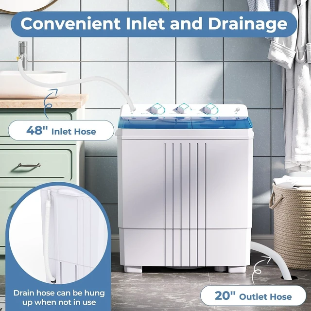 Alt view image 6 of 7 - Giantex Washing Machine, 20Lbs Capacity, Washer and Spinner Combo, Portable Compact Twin Tub 12Lbs Washing and 8Lbs Spinning, Inlet and Drain Hose, Laundry Washer for Apartment RV Dorm