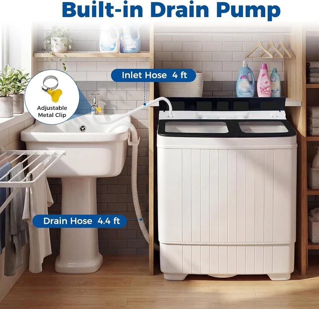 Alt view image 4 of 7 - COSTWAY 26Lbs Portable Washing Machine with Built-in Drain Pump, Black
