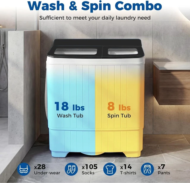 Alt view image 5 of 7 - COSTWAY 26Lbs Portable Washing Machine with Built-in Drain Pump, Black