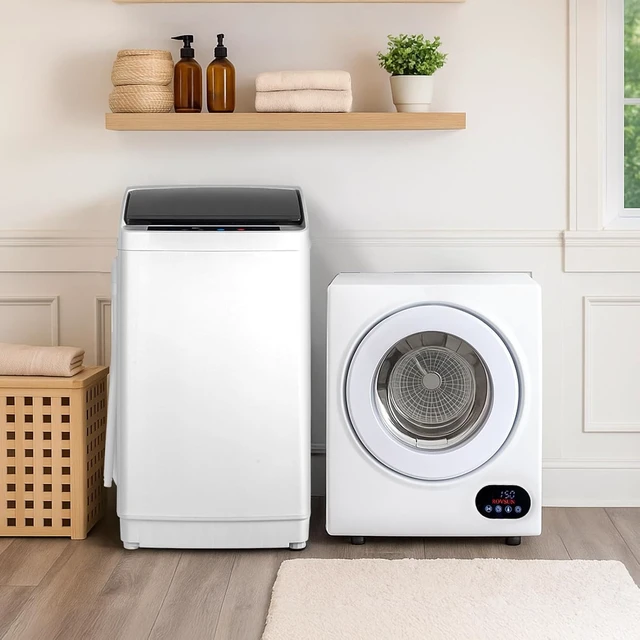 Alt view image 2 of 7 - ROVSUN 1.5CuFt Portable Clothes Dryer and 17.8LBS Full-Automatic Washing Machine Set, Compact Laundry Washer and Dryer Combo Set with Stainless Steel Inner Tub, for Apartment, Dorms, Home