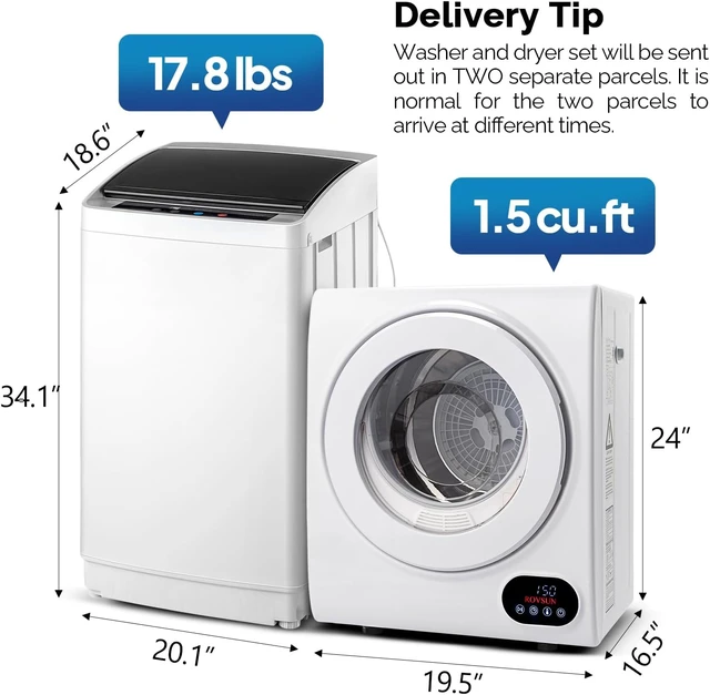Alt view image 3 of 7 - ROVSUN 1.5CuFt Portable Clothes Dryer and 17.8LBS Full-Automatic Washing Machine Set, Compact Laundry Washer and Dryer Combo Set with Stainless Steel Inner Tub, for Apartment, Dorms, Home