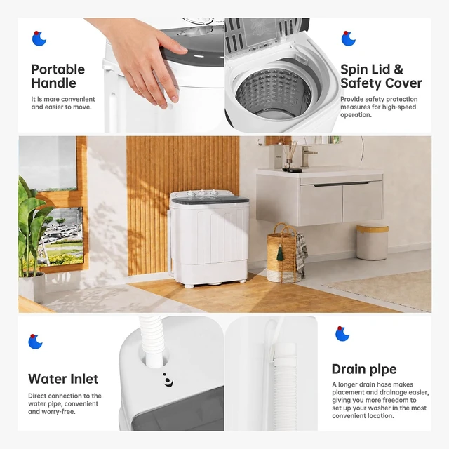 Alt view image 6 of 7 - Bonusall Portable Washing Machine 25.3 Lbs 3 Capacity Sizes 6.6/25/28LBS, Lightweight Washer with Built-in Handle & Spin Dryer, Easy Operate Mini Laundry Washer for Apartments Dorms RVs Studio Closet
