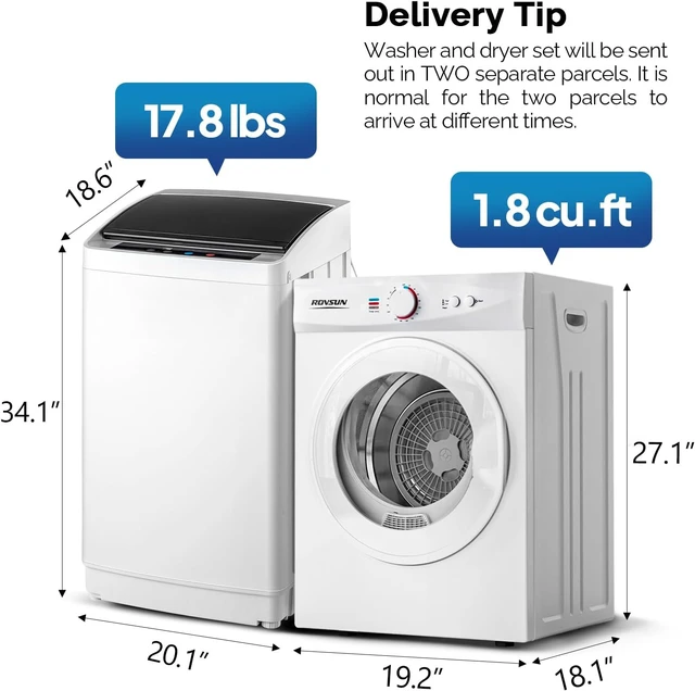 Alt view image 2 of 7 - ROVSUN 1.8CuFt Portable Clothes Dryer and 17.8LBS Full-Automatic Washing Machine Set, Compact Laundry Washer and Dryer Combo Set with Stainless Steel Inner Tub, for Apartment, Dorms, Home