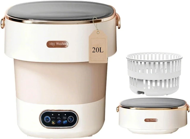 Main image of Portable Washing Machine with Spin Basket, Upgraded 20L Foldable Mini Washer5-Min Wash3-Min Spin1-Year Free ReplacementSmall Washing Machine for Travel, Dorms, RVs, Camping (Khaki)