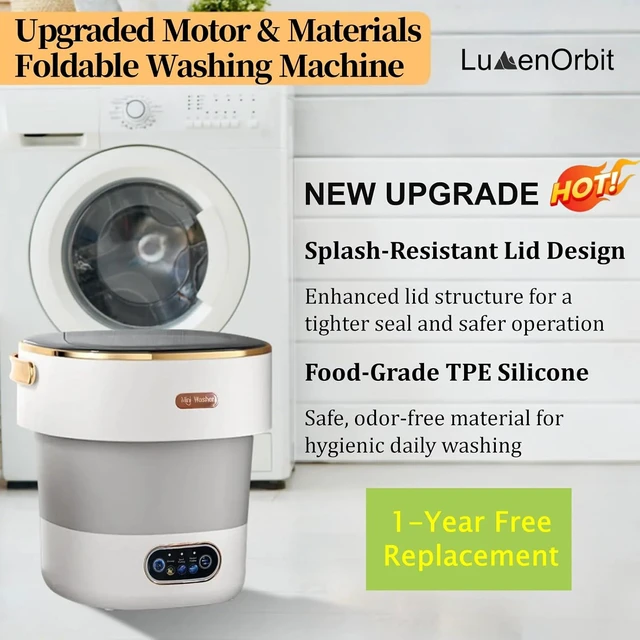 Alt view image 2 of 7 - Portable Washing Machine with Spin Basket, Upgraded 20L Foldable Mini Washer5-Min Wash3-Min Spin1-Year Free ReplacementSmall Washing Machine for Travel, Dorms, RVs, Camping (Khaki)