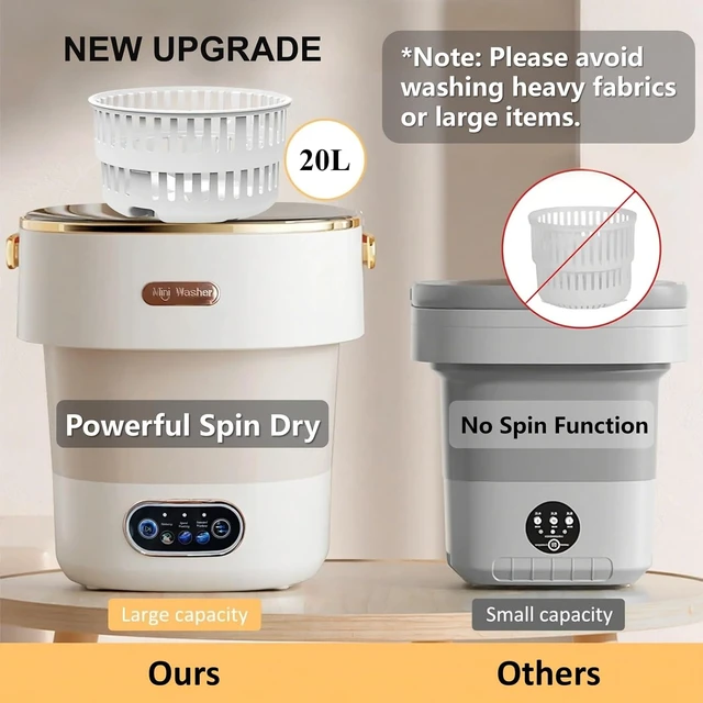 Alt view image 3 of 7 - Portable Washing Machine with Spin Basket, Upgraded 20L Foldable Mini Washer5-Min Wash3-Min Spin1-Year Free ReplacementSmall Washing Machine for Travel, Dorms, RVs, Camping (Khaki)