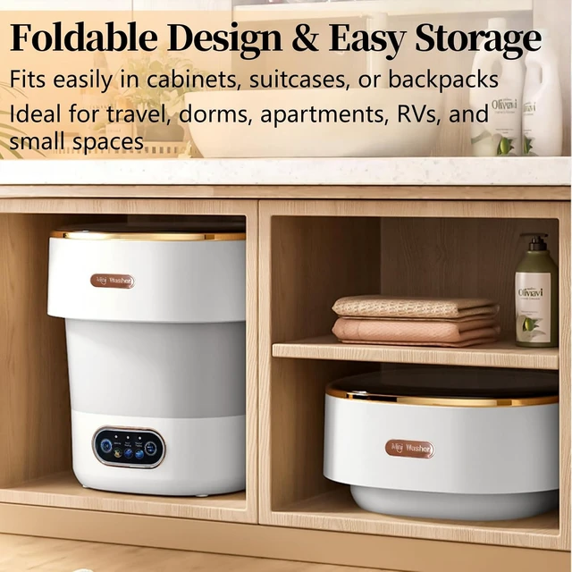 Alt view image 7 of 7 - Portable Washing Machine with Spin Basket, Upgraded 20L Foldable Mini Washer5-Min Wash3-Min Spin1-Year Free ReplacementSmall Washing Machine for Travel, Dorms, RVs, Camping (Khaki)
