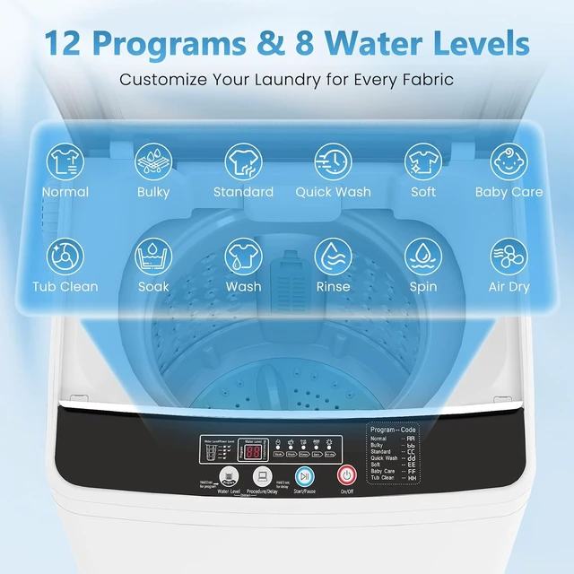 Alt view image 2 of 7 - Auertech Washing Machine, 3.0 cu.ft Fully Automatic Washer with Drain Pump, 12 Programs, 8 Water Levels, Large Washer Dryer Combo for Home Washing Room