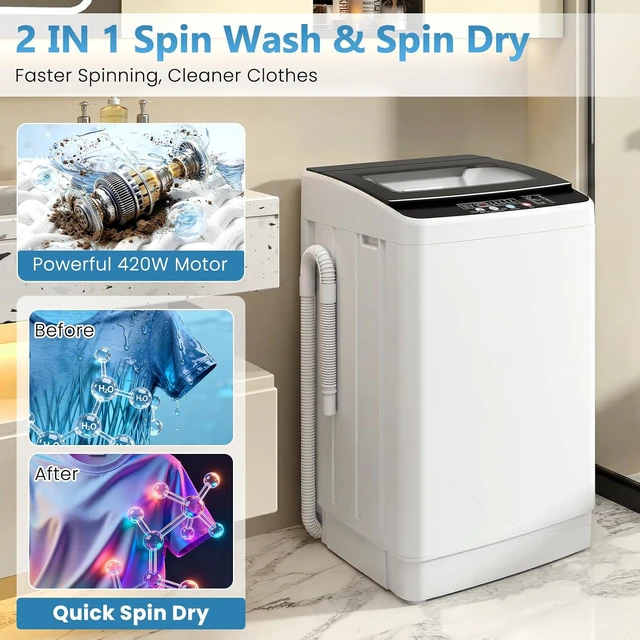 Alt view image 3 of 7 - Auertech Washing Machine, 3.0 cu.ft Fully Automatic Washer with Drain Pump, 12 Programs, 8 Water Levels, Large Washer Dryer Combo for Home Washing Room