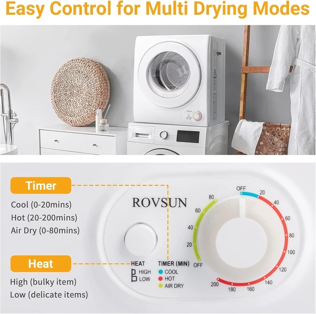 Alt view image 4 of 7 - ROVSUN 1.5CuFt Portable Clothes Dryer and 17.6LBS Full-Automatic Washing Machine Set, Compact Laundry Washer and Dryer Combo Set with Stainless Steel Inner Tub, for Apartment, Dorms, Home