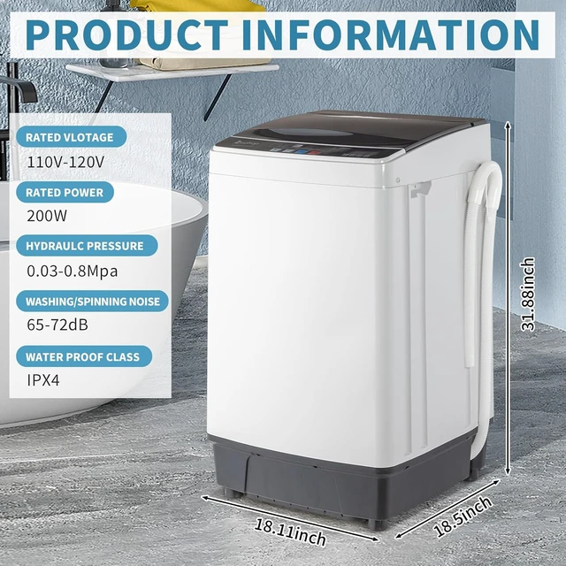 Alt view image 7 of 7 - ROVSUN 1.5CuFt Portable Clothes Dryer and 17.6LBS Full-Automatic Washing Machine Set, Compact Laundry Washer and Dryer Combo Set with Stainless Steel Inner Tub, for Apartment, Dorms, Home