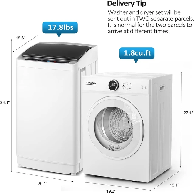 Alt view image 2 of 7 - ROVSUN 17.8LBS Full-Automatic Washing Machine and 1.8CuFt Portable Clothes Dryer Set, Compact Laundry Washer and Dryer Combo Set with Stainless Steel Inner Tub, for Apartment, Dorm, Home