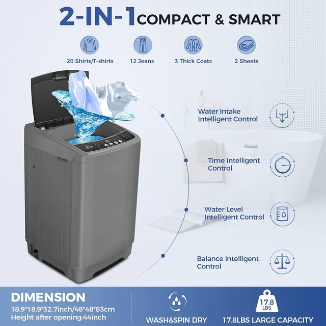Alt view image 3 of 7 - Nictemaw 17.8Lbs Portable Washing Machine, Apartment Washer, Drain Pump