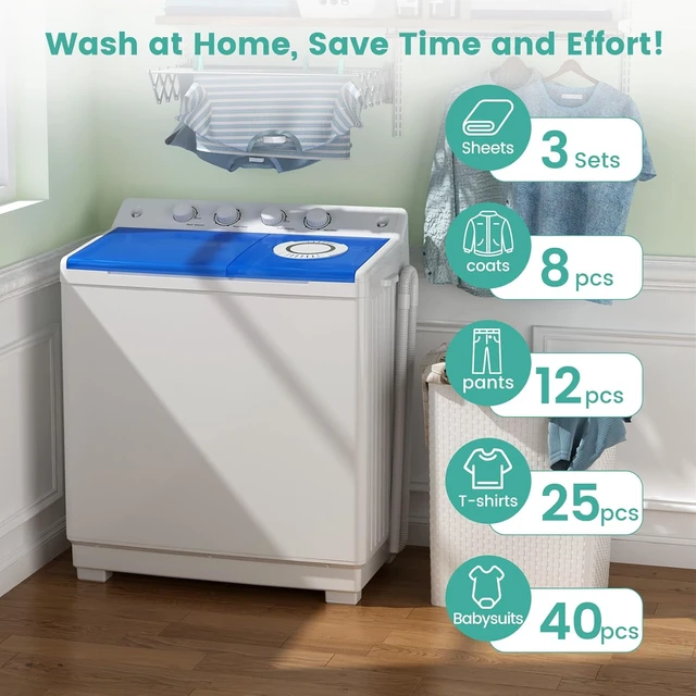 Alt view image 2 of 7 - Auertech 48 Lbs Portable Washing Machine, Large Portable Washer for Apartments with 30 Lbs Washer & 18 Lbs Spinner, Clothes Washer Machine with Drain Pump for Apartment, Dormitory and RVs